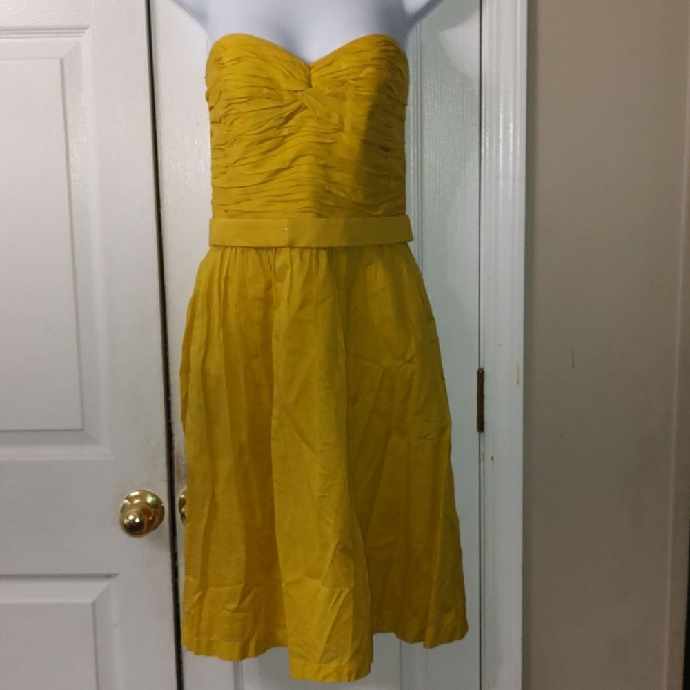 Dessy Collection Vivian Diamond marigold strapless formal short prom dress Sz 8